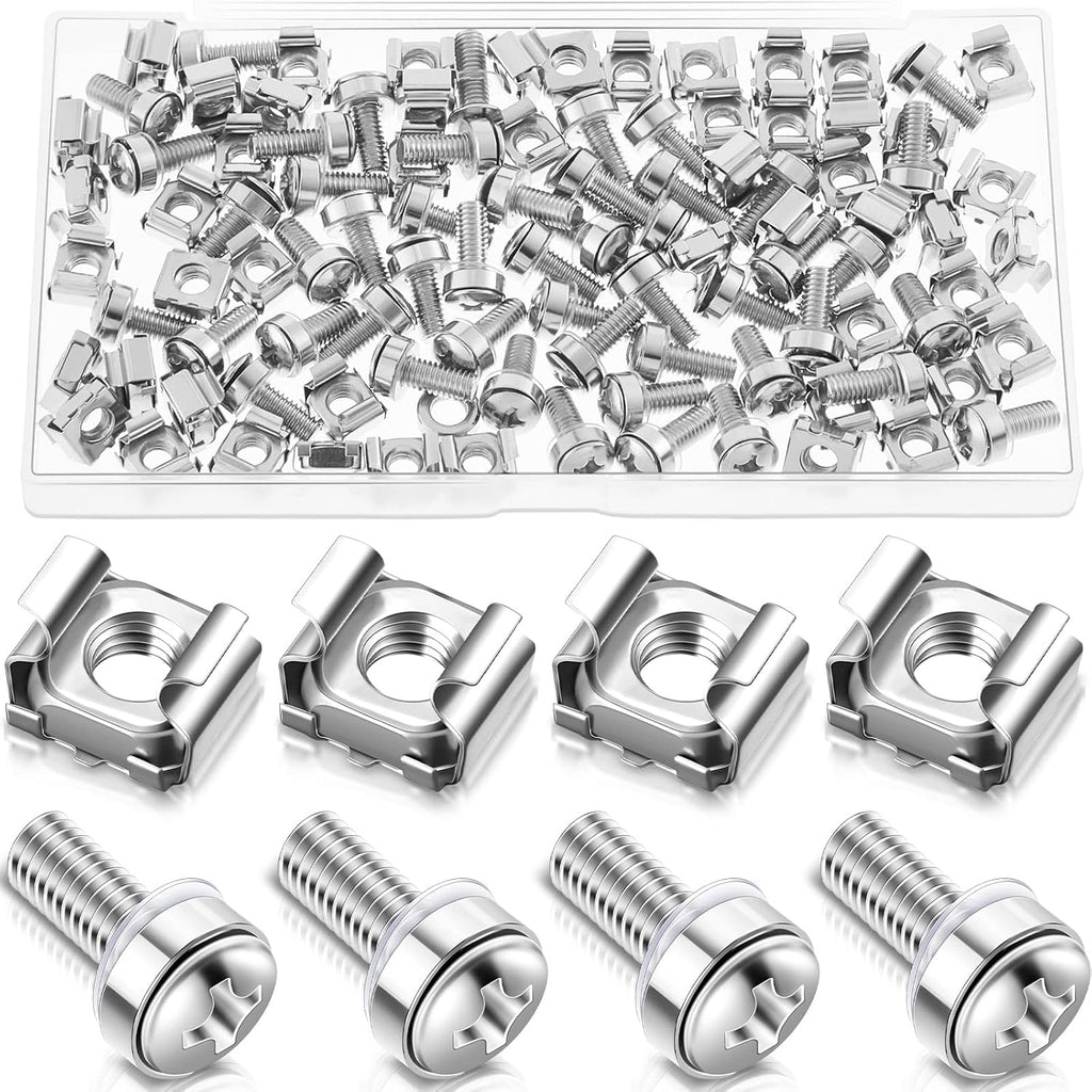Dunzy 100 Sets M6 x 20mm Rack Mount Cage Nuts Screws Washers Server Cabinet