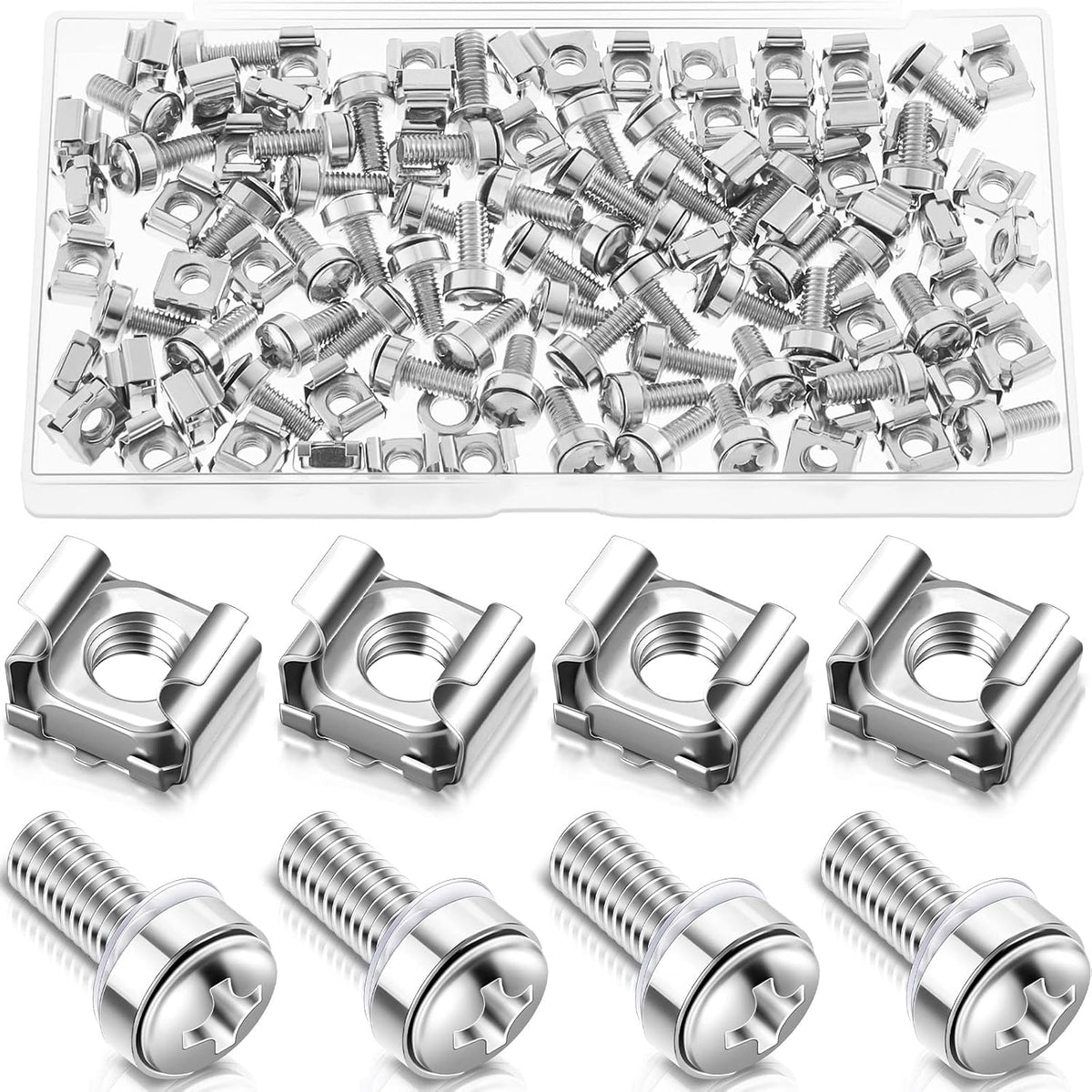 Dunzy 100 Sets M6 x 20mm Rack Mount Cage Nuts Screws Washers Server Cabinet