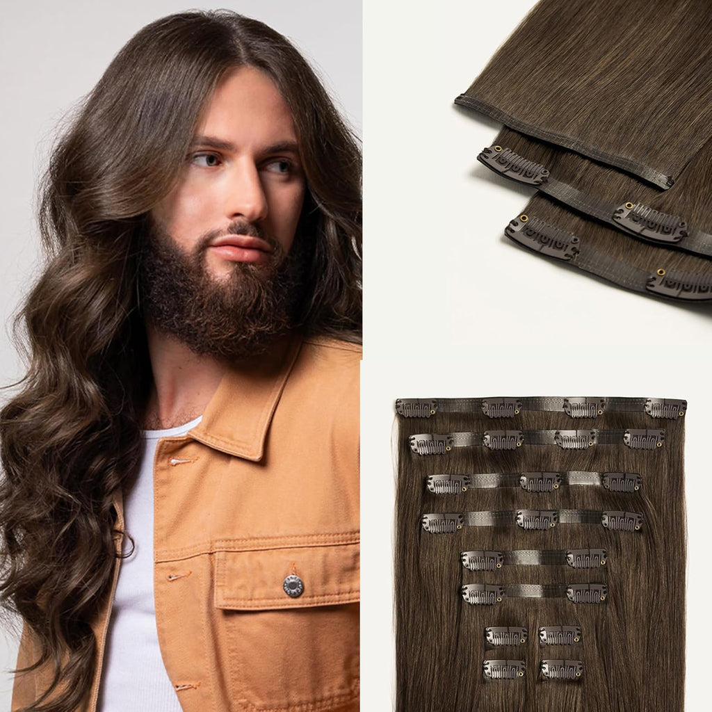 Seamless Clip-In Hair Extensions Medium Natural Brown (3N) | 20 Inches,180 Grams,Multi-Dimensional Color for Natural