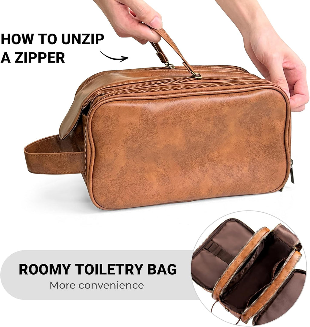 Toiletry Bag for Men, Large Travel Shaving Dopp Kit Water-resistant Bathroom Toiletries Organizer PU Leather Cosmetic