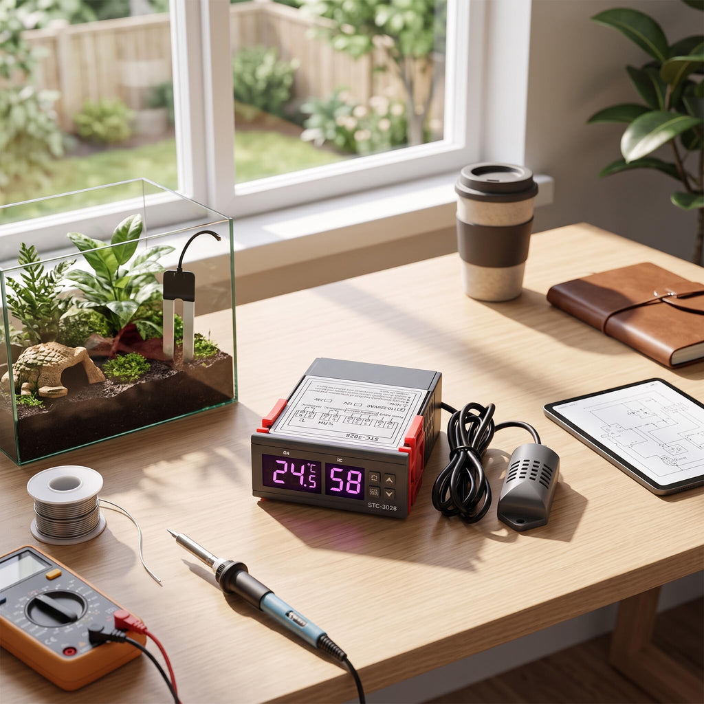 Temperature Control 110V - 220VAC Digital Display Temperature and Humidity Controller Meter with Integrated Sensor(110-220VAC)