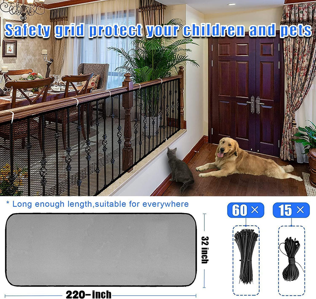 Stairway Net, Baby Gate for Stairs with No Drilling, Baby Safety Banister Guard Rail Net, 18 ft L x 2.66 ft H, Safety