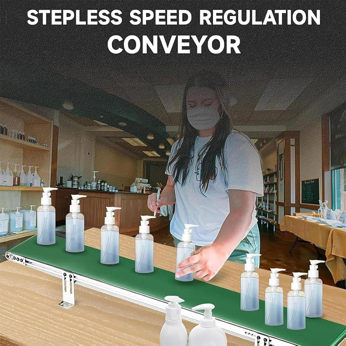 ERICAT Automatic Conveyor Belt, 10 * 50CM Small Conveyor Cargo Lane, Forward/Reverse/Pause Functions, 1.8-7.6cm/s Adjustable Speed and Improves Work Efficiency, for Packaging Factory, Production Line