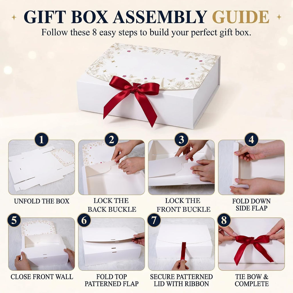 White Gift Boxes with Lids and Ribbon, 10 Pack, 10.6x7.8x3.1 Inch