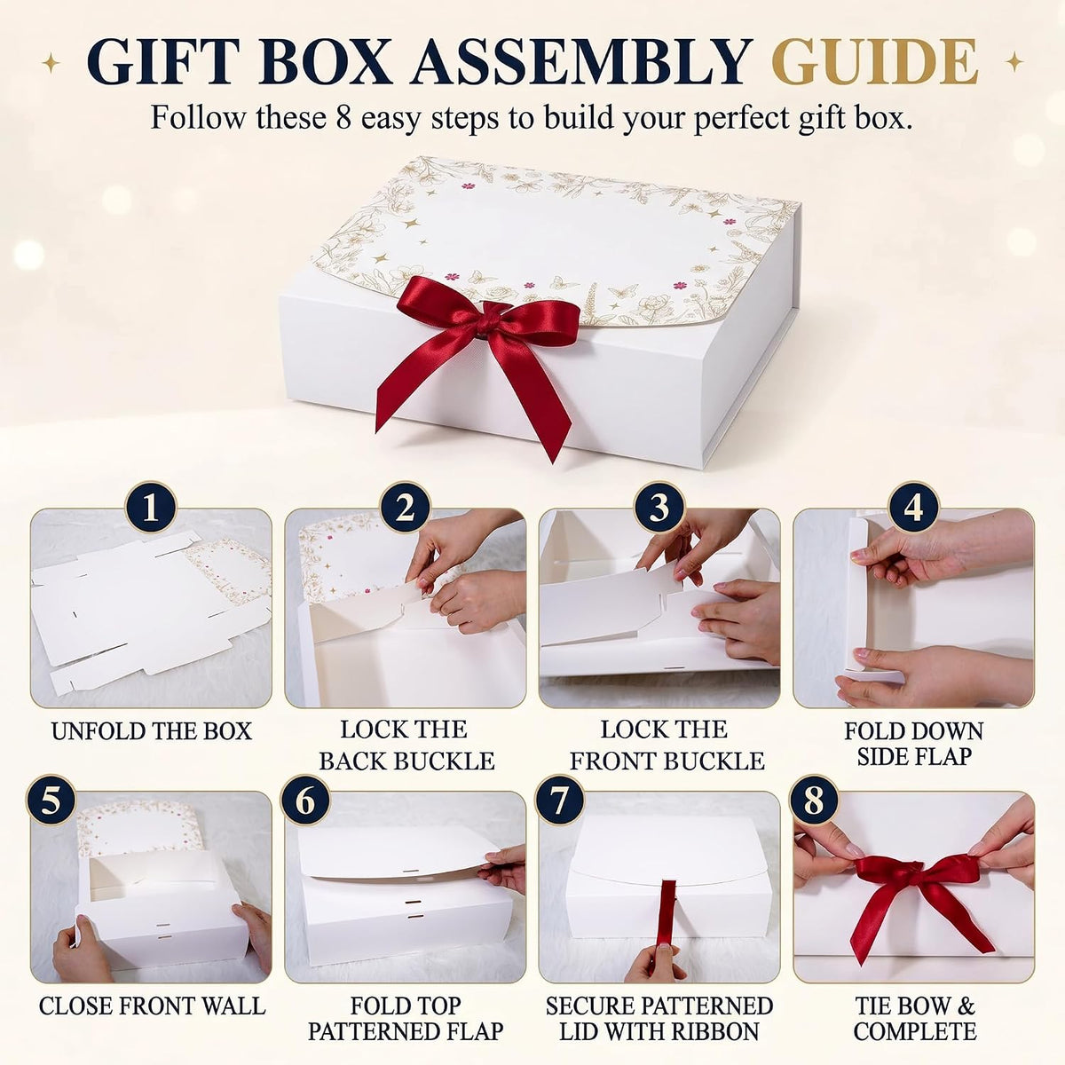 White Gift Boxes with Lids and Ribbon, 10 Pack, 10.6x7.8x3.1 Inch
