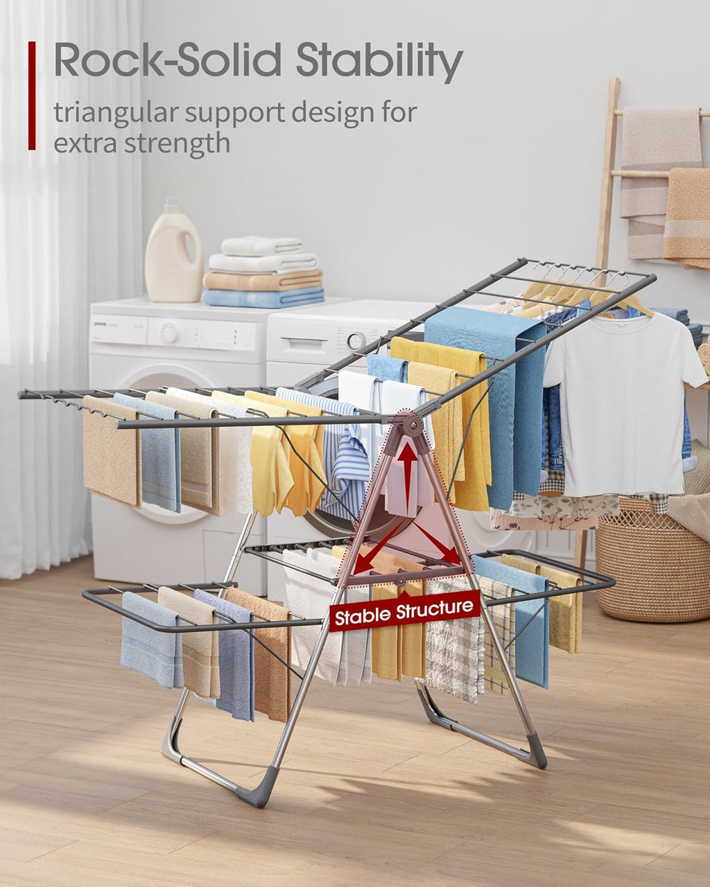 Clothes Drying Rack, Foldable 2-Level with 55.5" Adjustable Wings | Laundry Room, Bedroom, Indoor & Outdoor Use