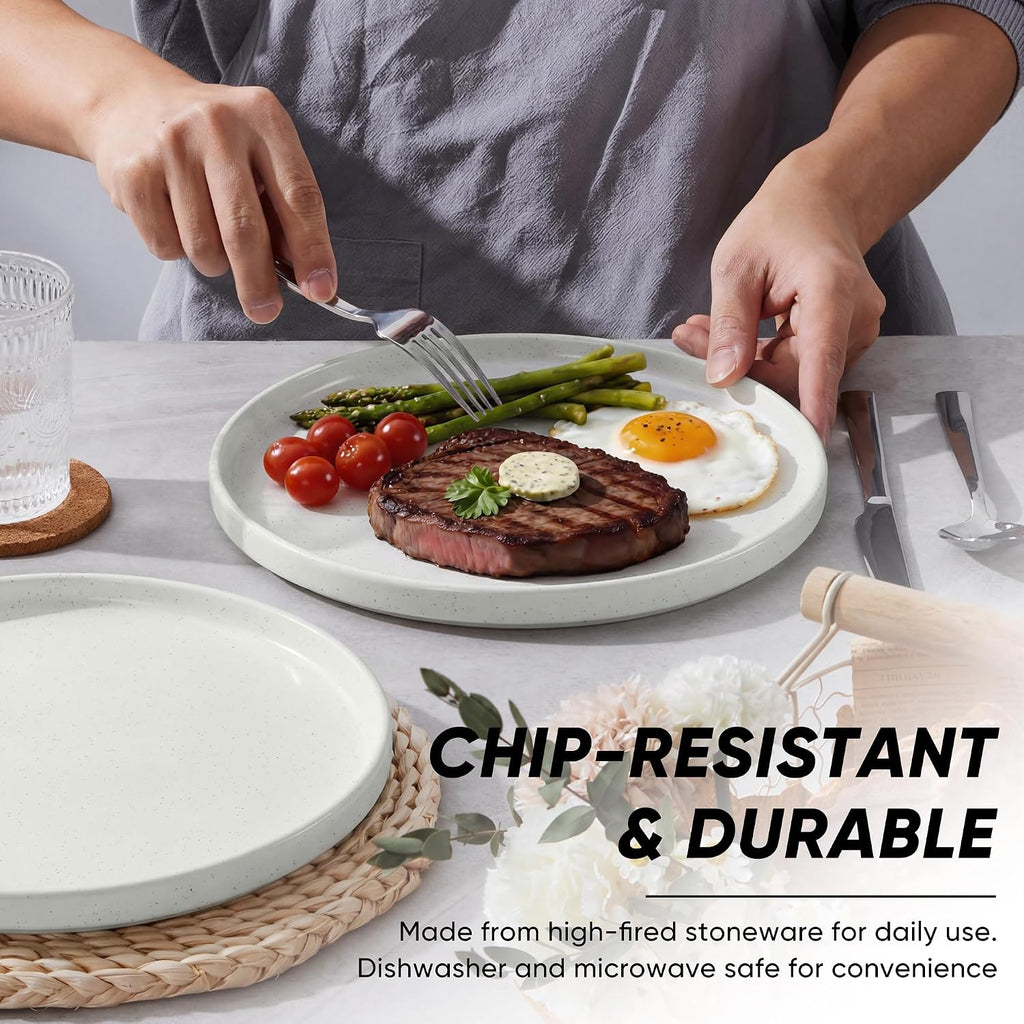 White Dinner Plates Set of 6, 10.5 Inch Stoneware Dinner Plate