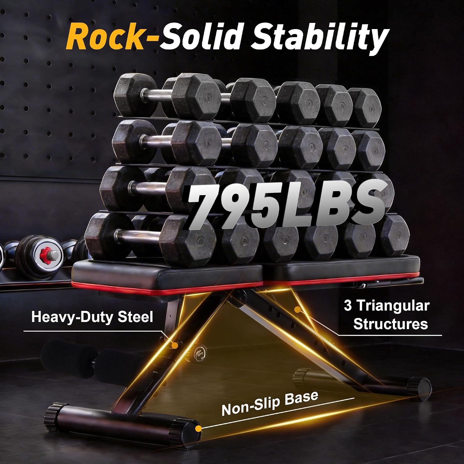 Adjustable Weight Bench 795 lbs, Foldable Incline Bench Press