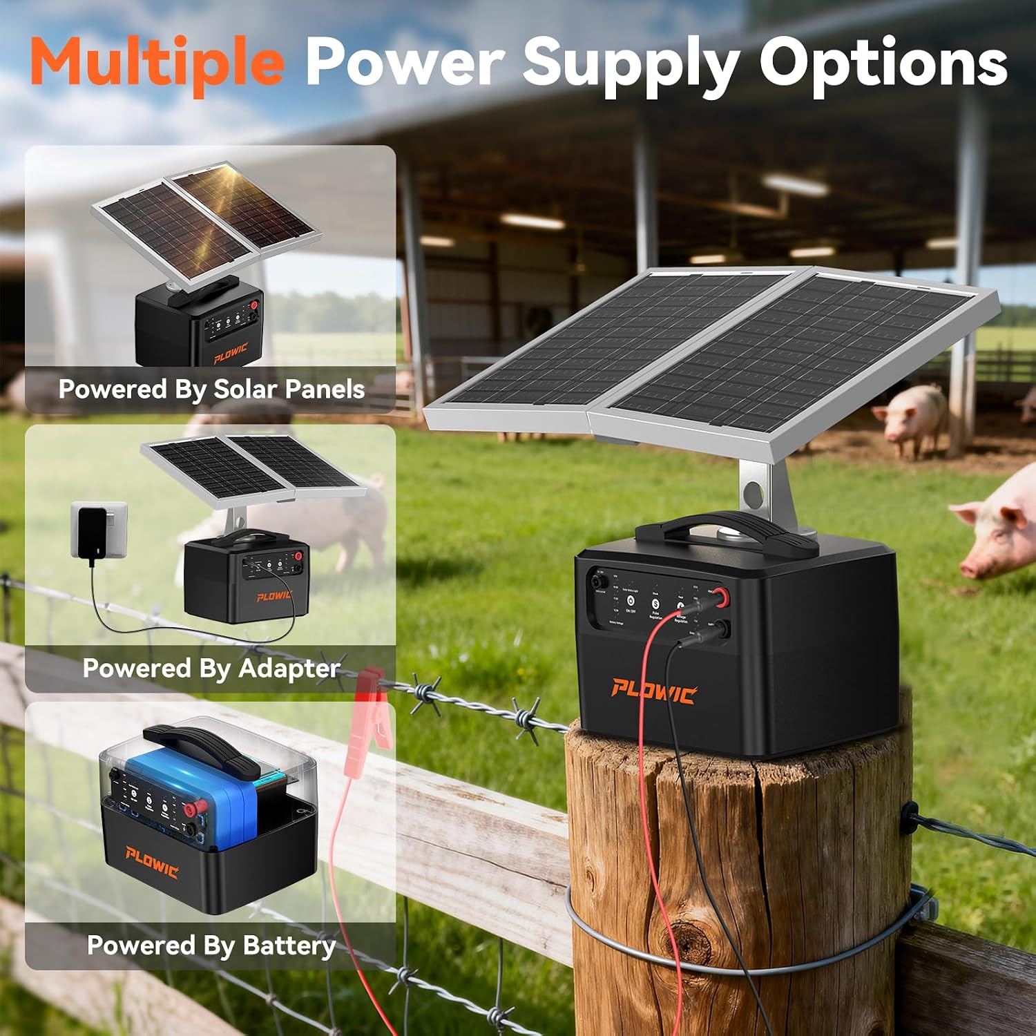 Solar Electric Fence Charger for Livestock: 30 Miles Solar Fence Charger, 12KV 1.5J Output Electric Fence Energizer