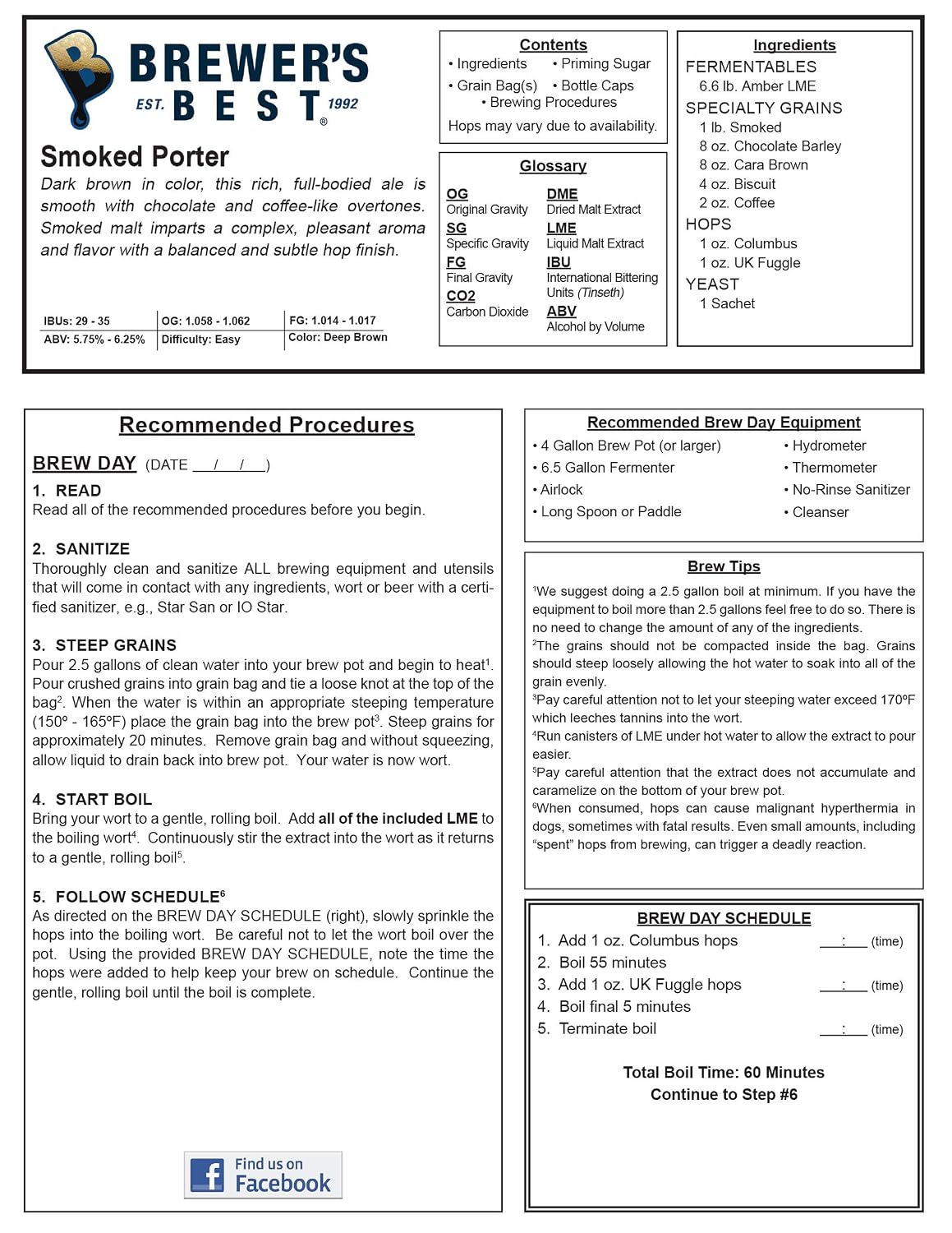 1033 - Home Brew Beer Ingredient Kit (5 gallon), (Smoked Porter) Brown