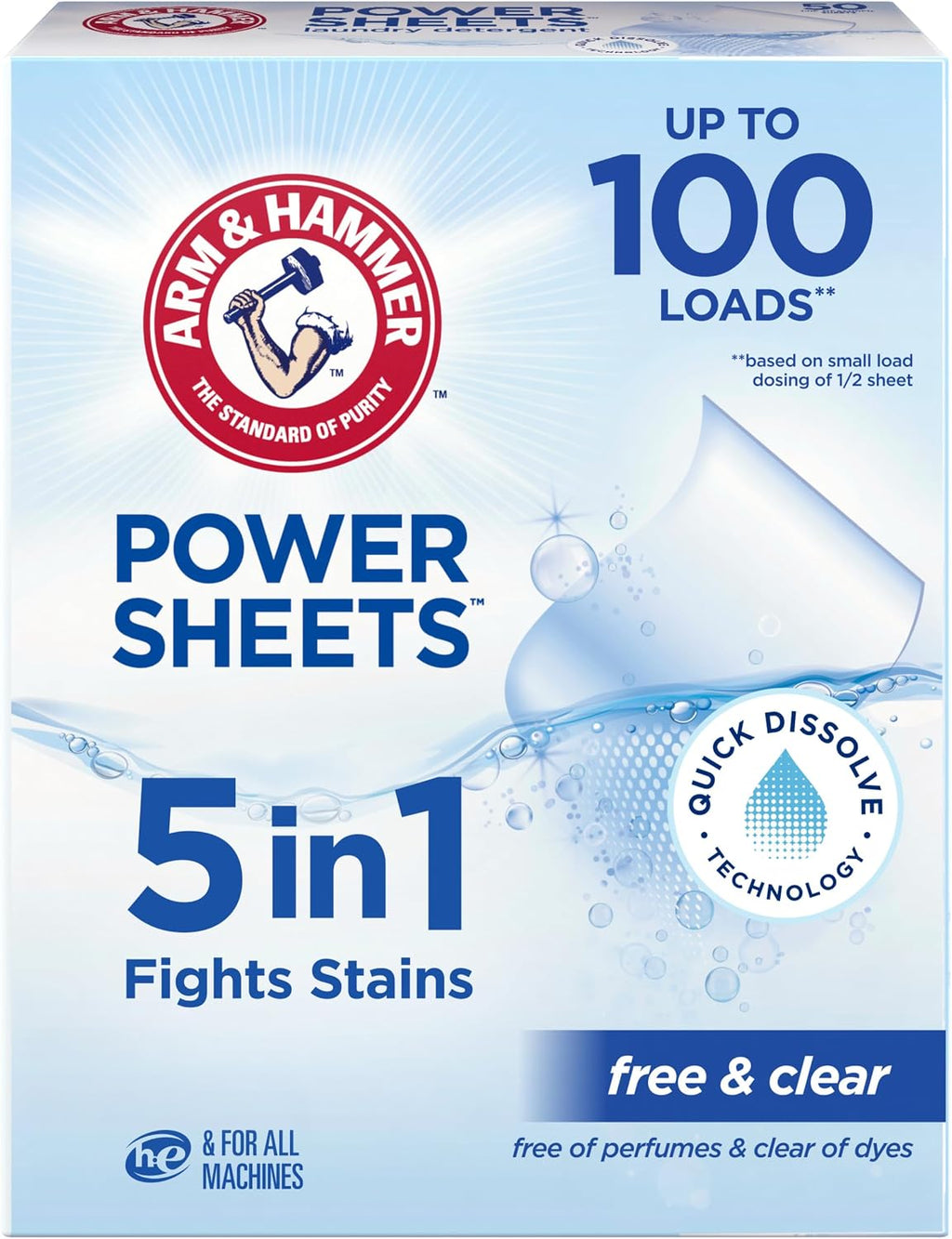 5in1 Power Sheets Laundry Detergent, Free & Clear, 50 Count