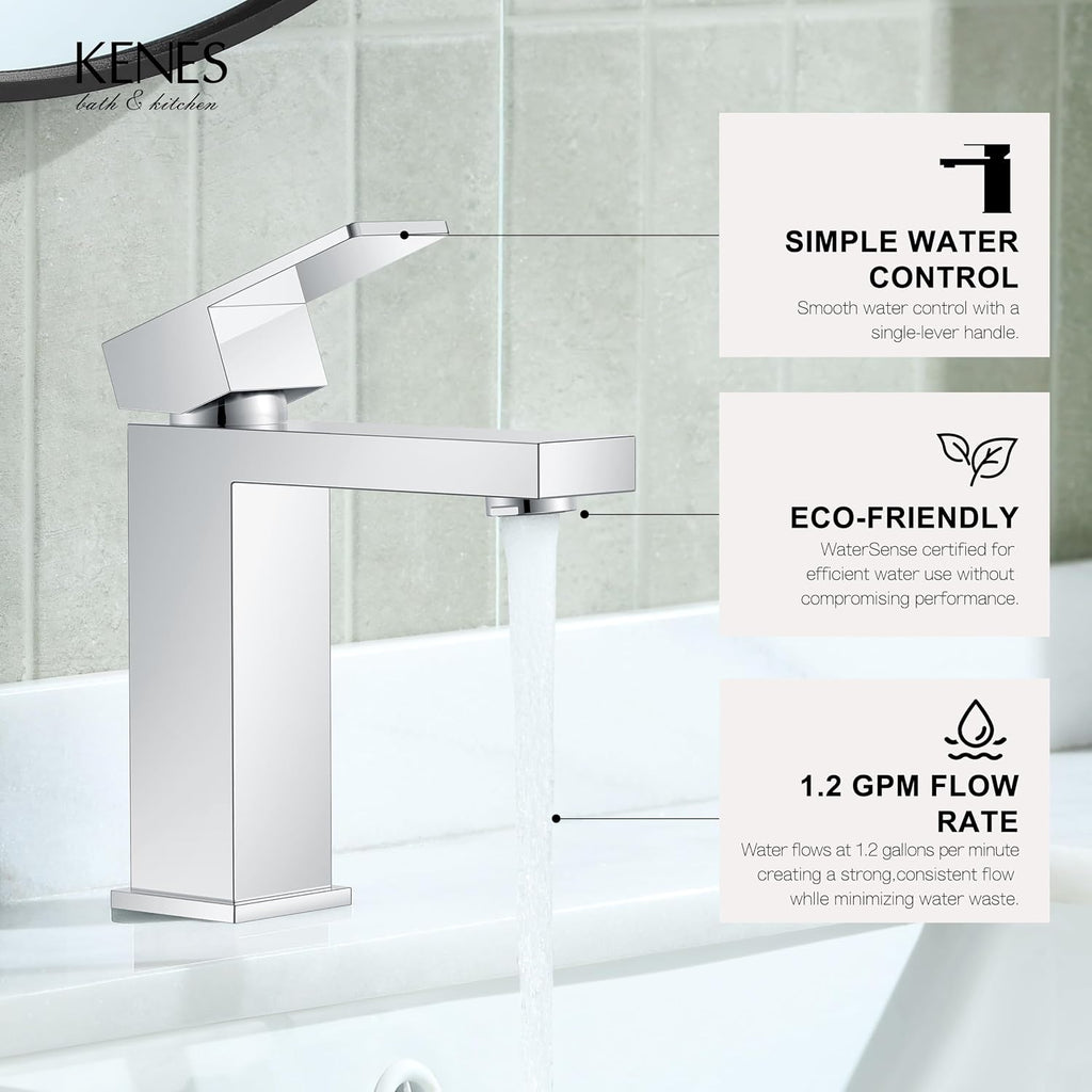 Chrome Bathroom Faucet Single Hole, Single Handle Vanity Sink Faucet