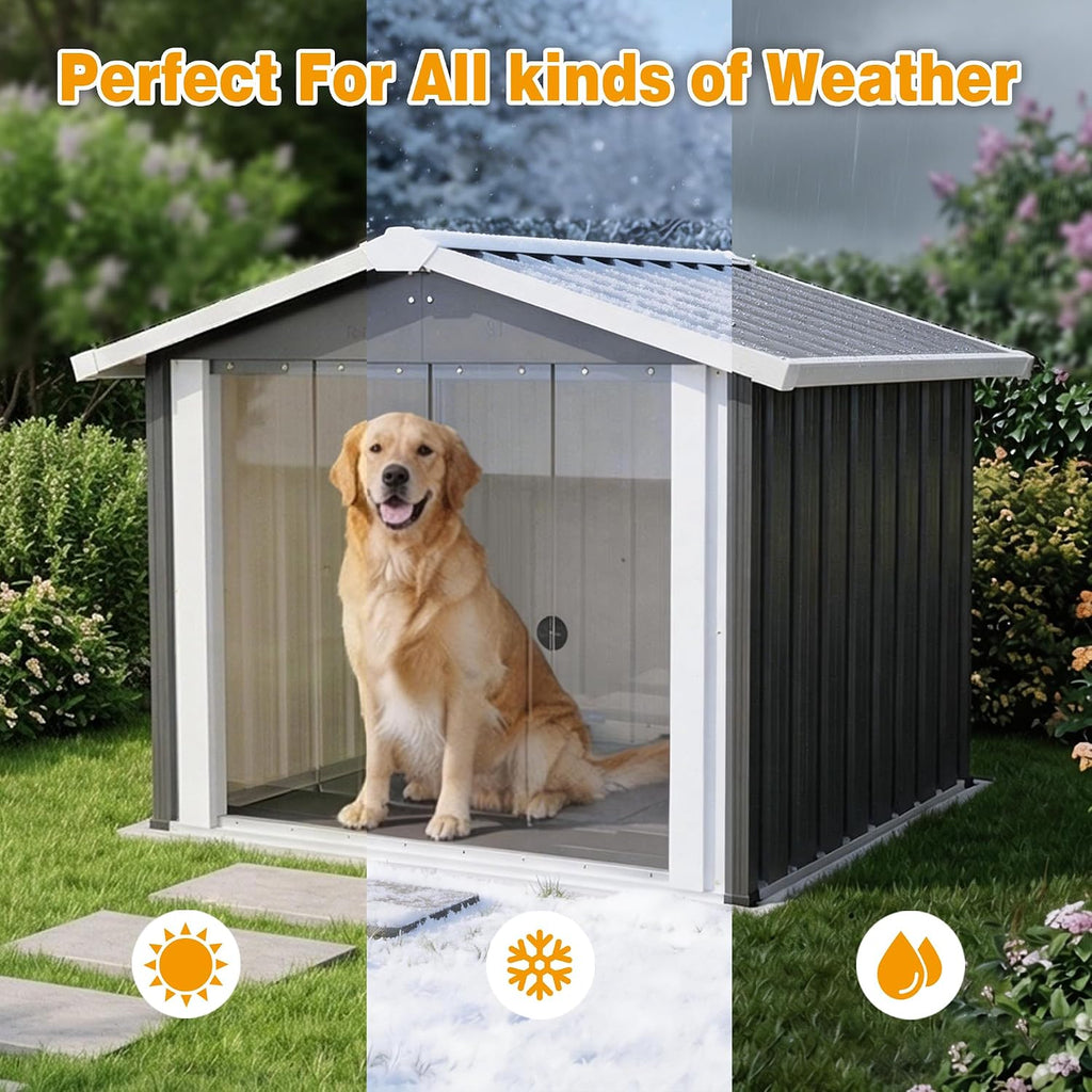 Metal Dog House for Large Dogs, Durable Waterproof Dog Kennel with Steel Frame, Removable Floor, Easy to