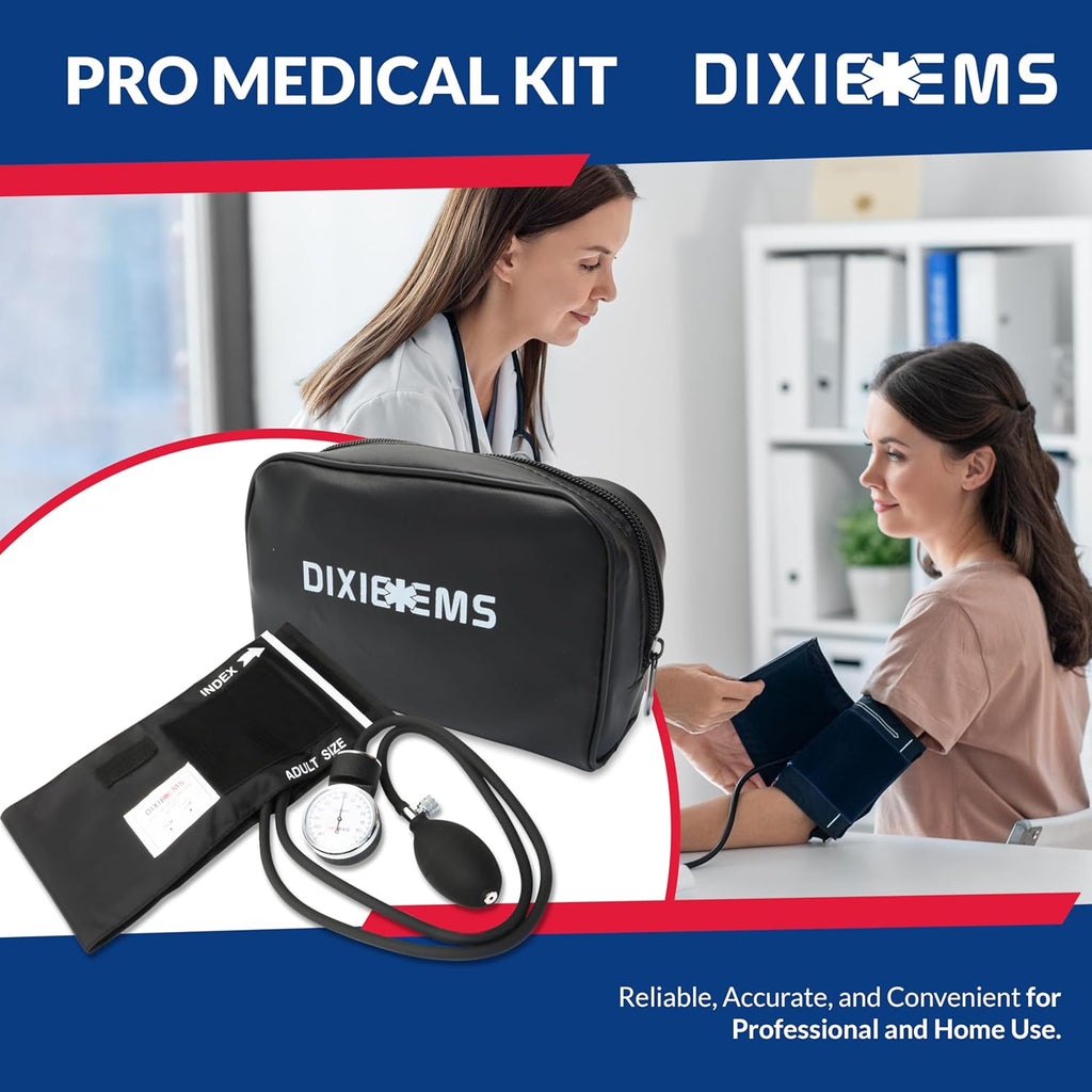 Deluxe Aneroid Sphygmomanometer Blood Pressure Set W/Adult Cuff, Carrying Case and Calibration Tool - Black