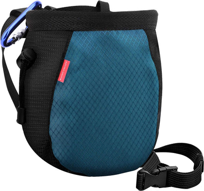 Climbing Chalk Bag, No Leak Drawstring Chalk Bag with Adjustable Belt, Carabiner Clip and Zippered Pockets Chalk Bag
