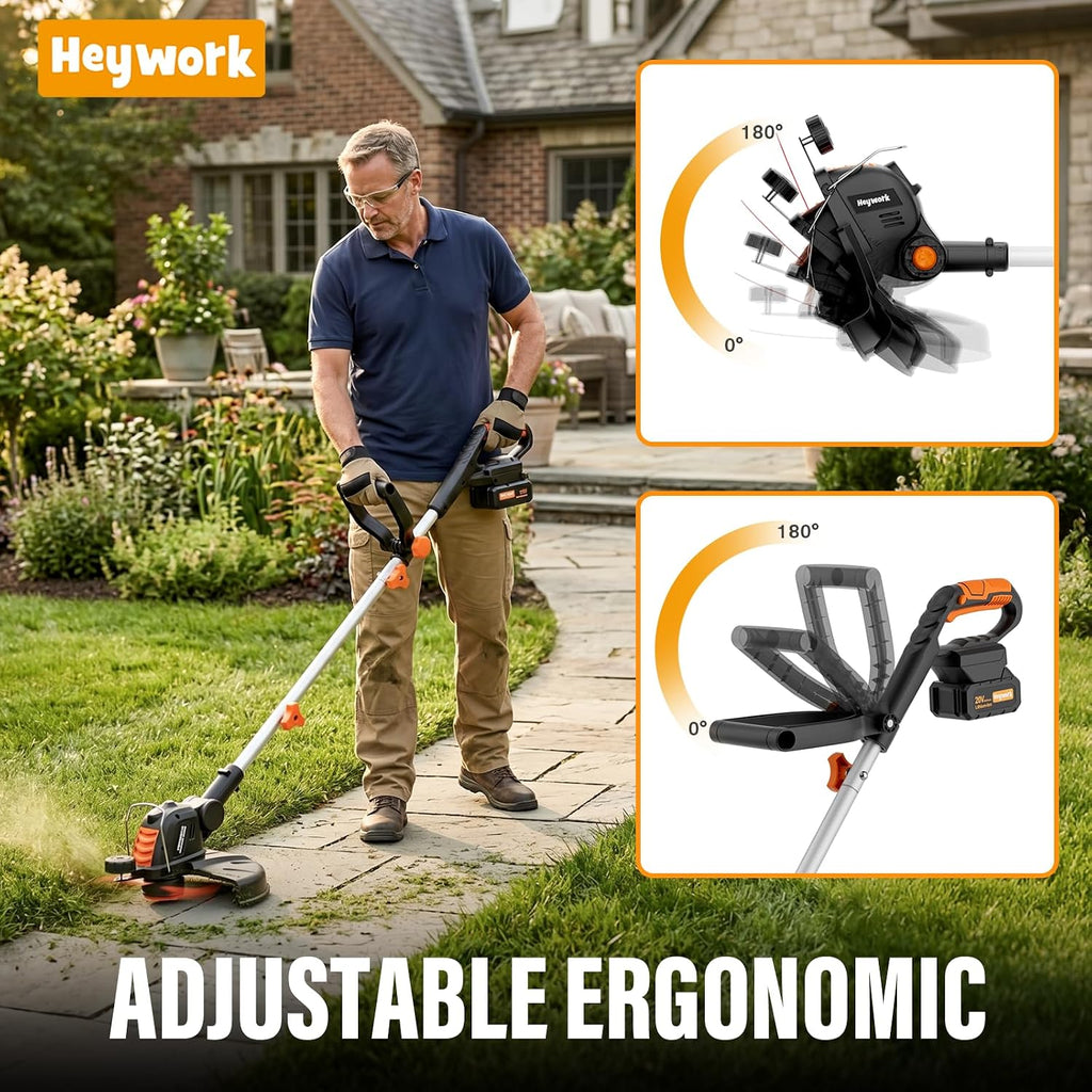 20V 12-Inch Cordless String Trimmer, Weed Wacker & Edger | Auto feed weed wacker with 8 spools for lawn edges, garden