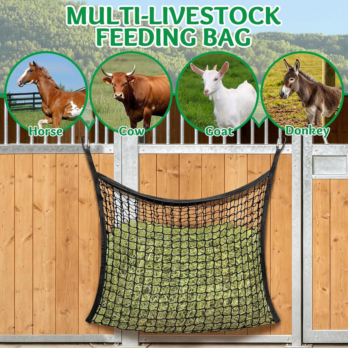 3 Pcs Hay Bags for Horses, Slow Feed Hay Nets for Horses Goat Sheep, Large Capacity Hay Feeder for Stall, Trailer