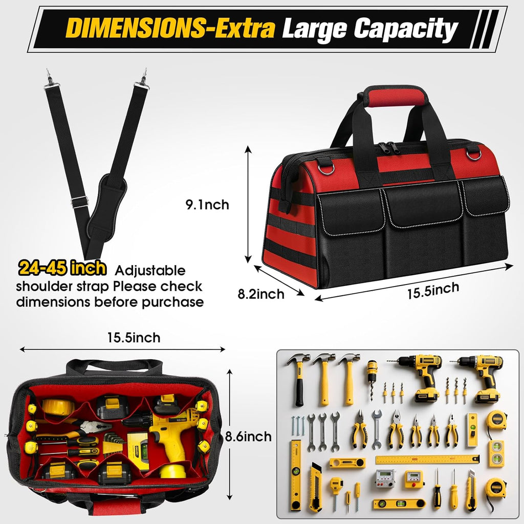 16-Inch Heavy Duty Tool Bag, 19-Pockets Tool Box Organizer, Portable Toolbag W/Soft Handle for Organized Storage
