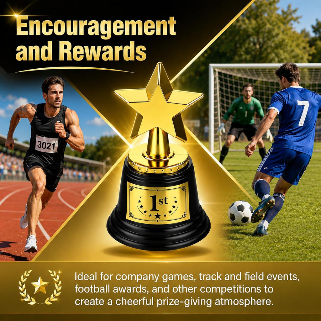 Small Trophy Star Cups 4.5" Gold Plastic Trophy with Pre-Attached 1st Place Label First PlaceTrophy Award Cup for