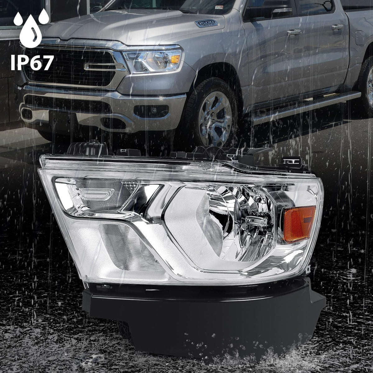 Halogen Headlight Assembly for Dodge Ram 1500 2019-2024 Left Chrome