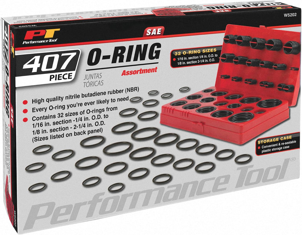 Performance Tool W5202 407-Piece Nitrile Rubber O-Ring Assortment Kit