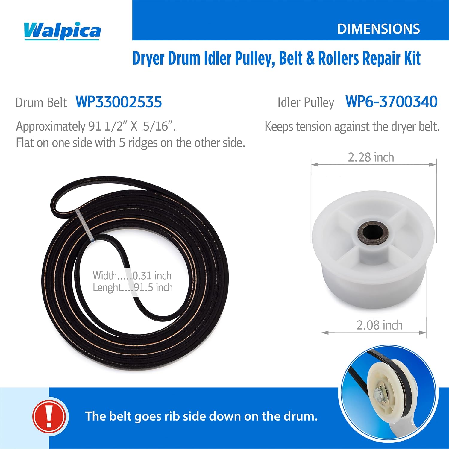 303373, Dryer Drum Support Roller Belt Idler Pulley Repair Kit for Maytag Dryer Parts Neptune Atlantis 3000 Series