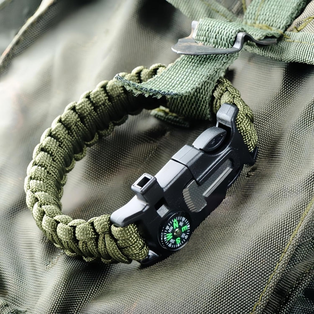 5-in-1 Paracord Survival Bracelet - Emergency Survival Gear with Compass, Fire Starter, Whistle, Glass Breaker &
