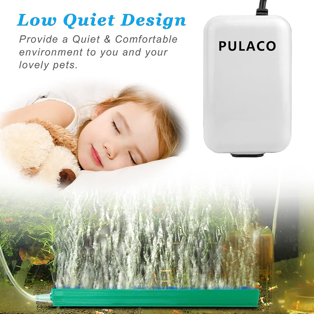 Dual Outlet Aquarium Air Pump, Quiet Oxygen Pump with Accessories for 10 to 100 Gallon