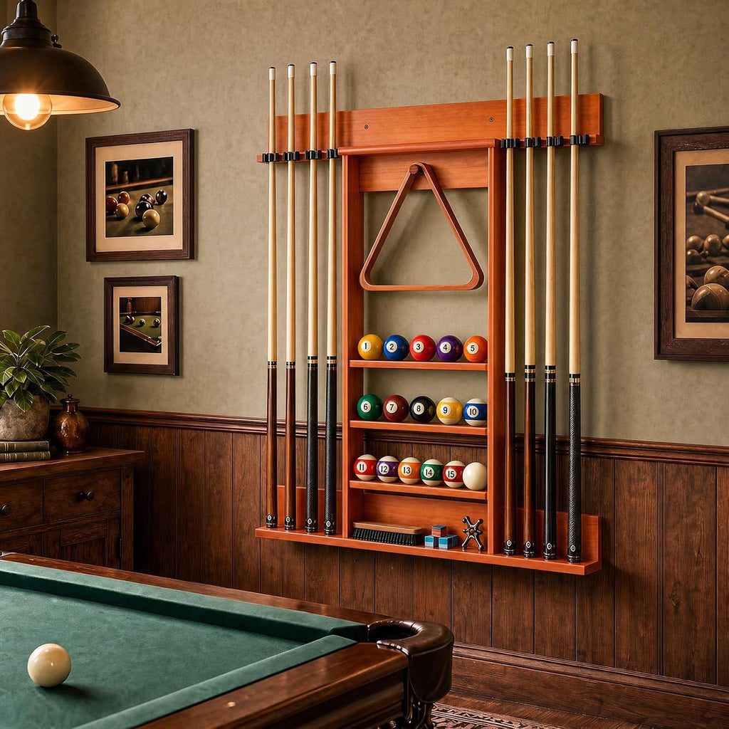 Pool Stick Holder, Wall Mount 8 Pool Cue Rack made of 100% Pine Wood, Billiard Cue Racks Pool Table Accessories for