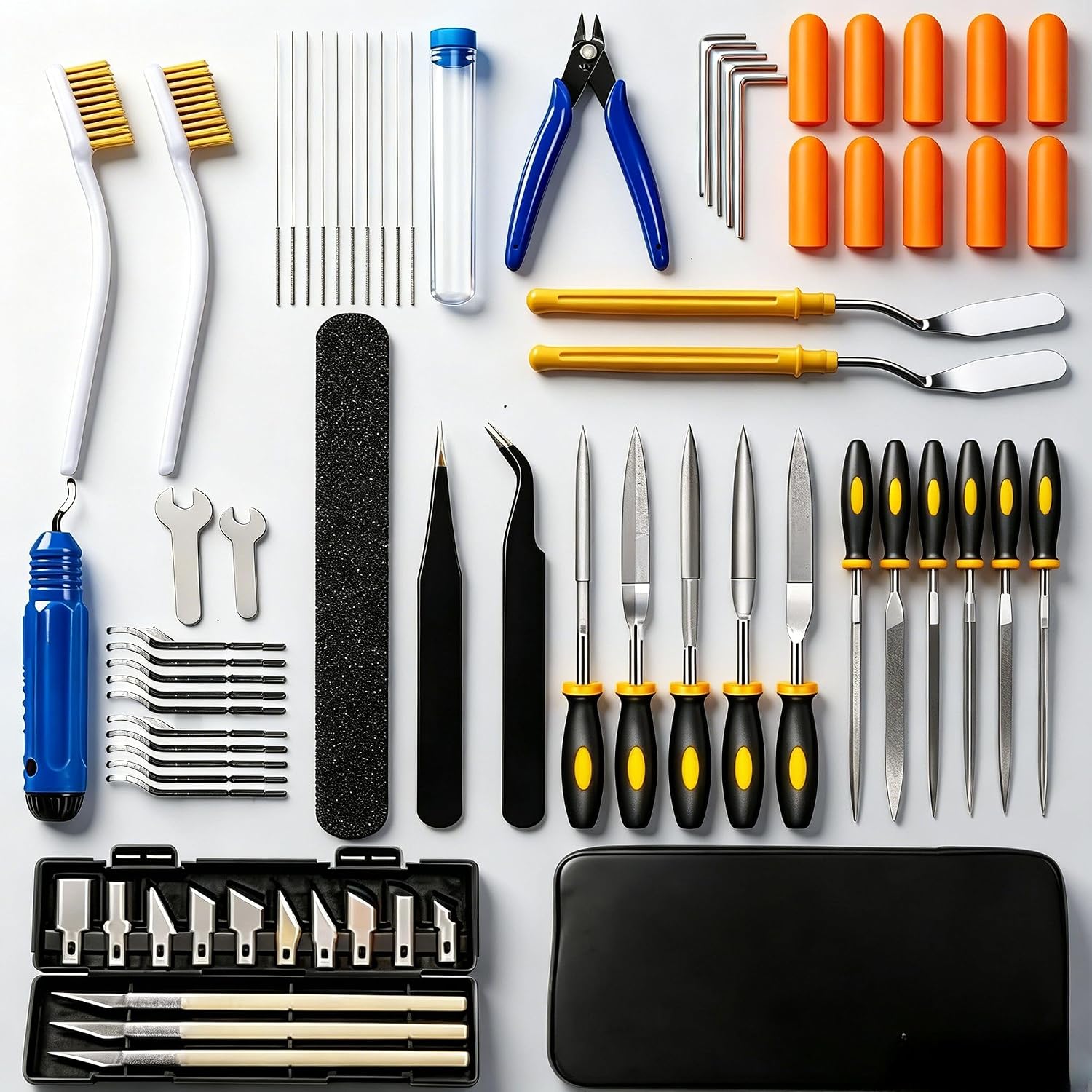 69-Piece 3D Printer Tool Kit with Deburring Tool, Flush Cutters, Needle File Set, Nozzle Cleaning Kit and Plastic