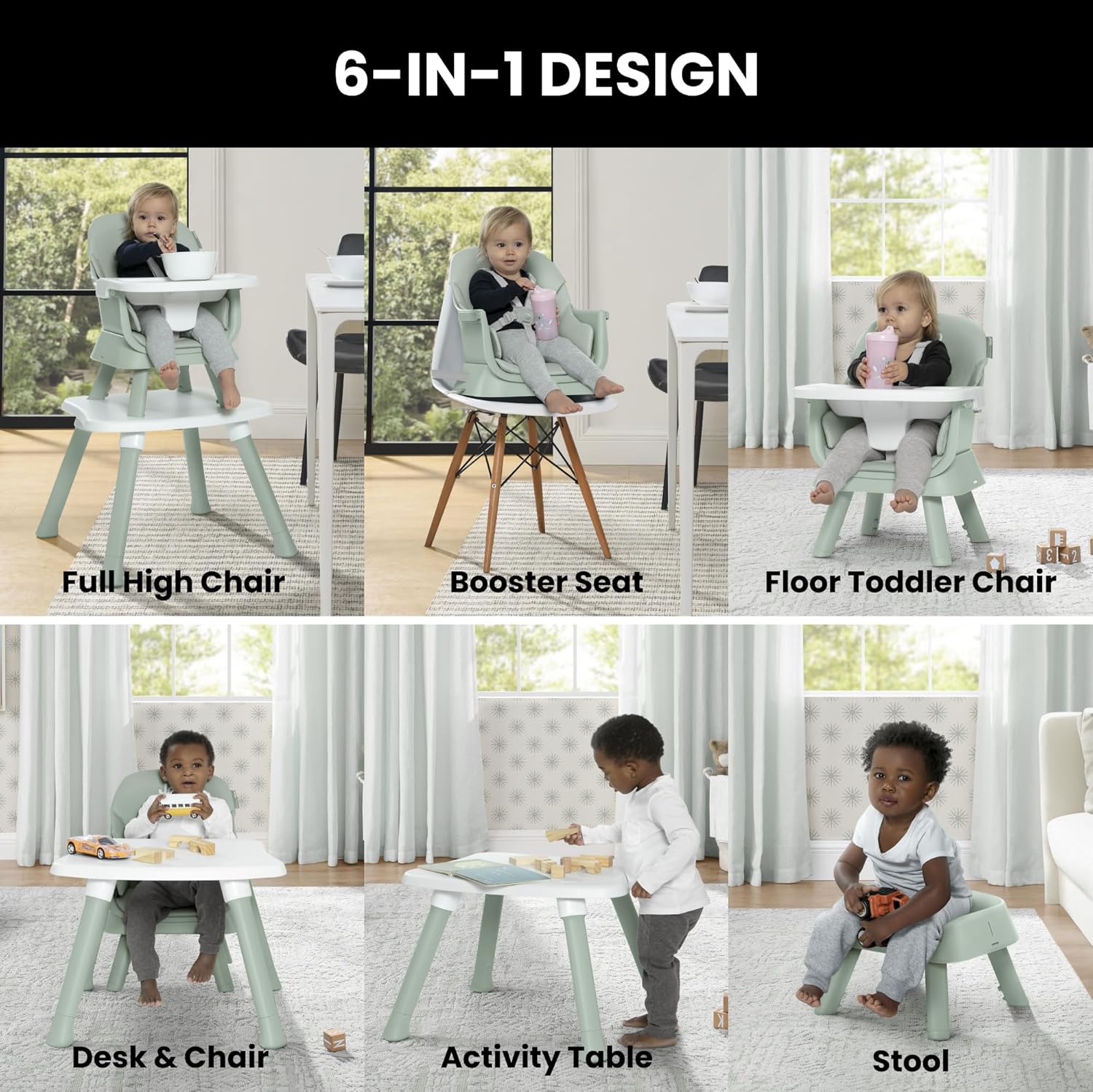 Jeep Milestone 6-in-1 High Chair by Delta Children - High Chair Converts to Stool, Booster Seat, Toddler Chair