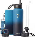 40 oz Water Bottle Insulated with Straw & 3 Leakproof Lids | Water Flask Stainless Steel Triple-Wall Vacuum,Cold
