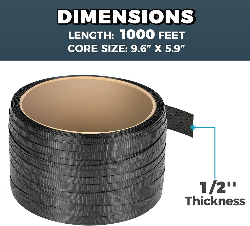 PP Strapping Banding Roll - 1000ft x ½’’ Standard PP Strappings Roll - Banding & Pallet Strap Kit - 400lb Break