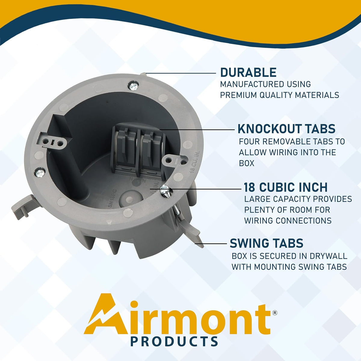 (Pack of 1) 4'' Old Work Round Electrical Box, One-Gang Grey PVC Junction Box, 18 Inch Capacity, Round Ceiling