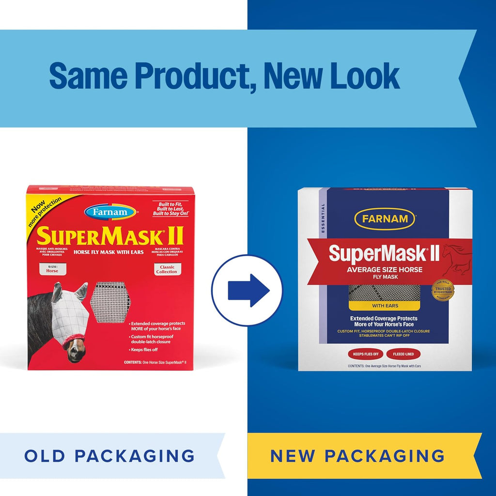 SuperMask II Horse Fly Mask with Ears, Average Size, Color May Vary