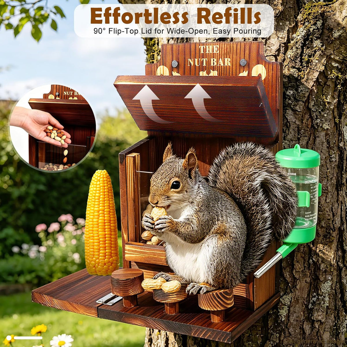 Durable Squirrel Feeder for Outside: Carbonized Pine & Protective Coating