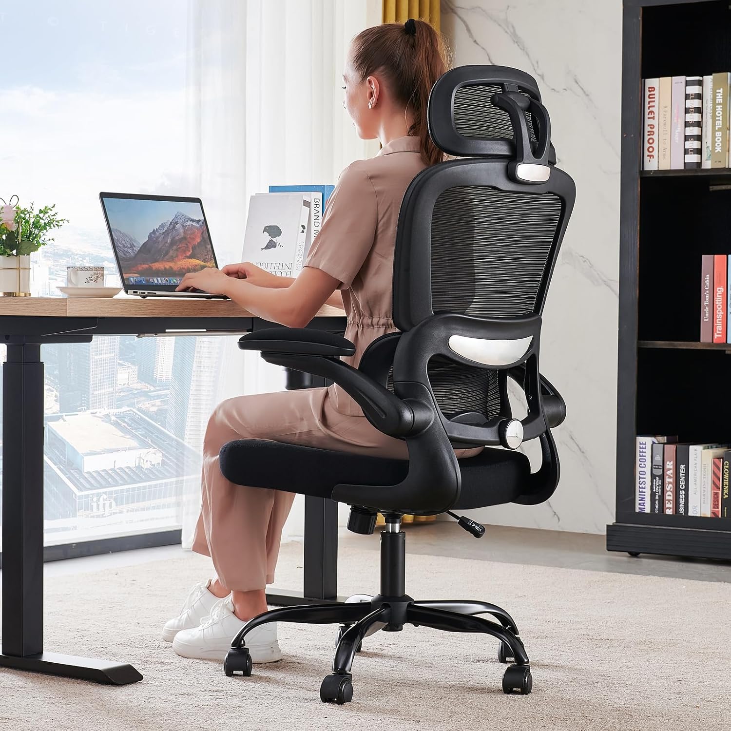 Office Chair Ergonomic Desk Chair, 330 LBS Home Mesh Office Desk Chairs with Wheels, Comfortable Gaming Chairs (Black)