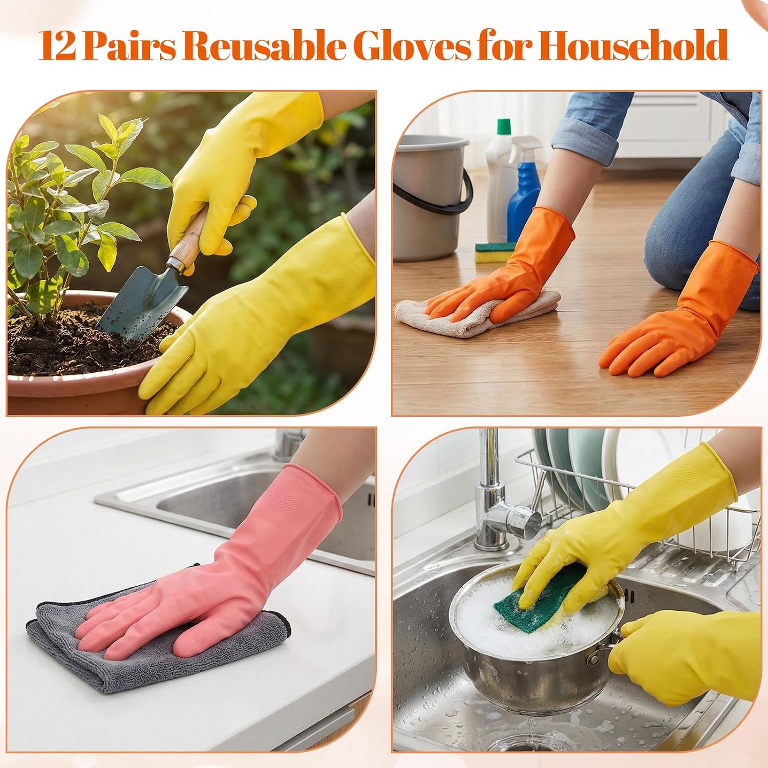12 Pairs Kitchen Gloves for Washing Dishes, Rubber Cleaning Gloves for Dishwashing, Household Washing Dishes Cleaning