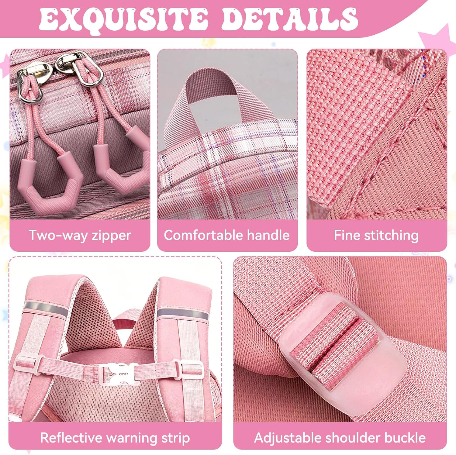 Backpack for Girls,Cute Plaid Backpack,Preppy Bookbag for Elementary & Middle School Students,Large Capacity School
