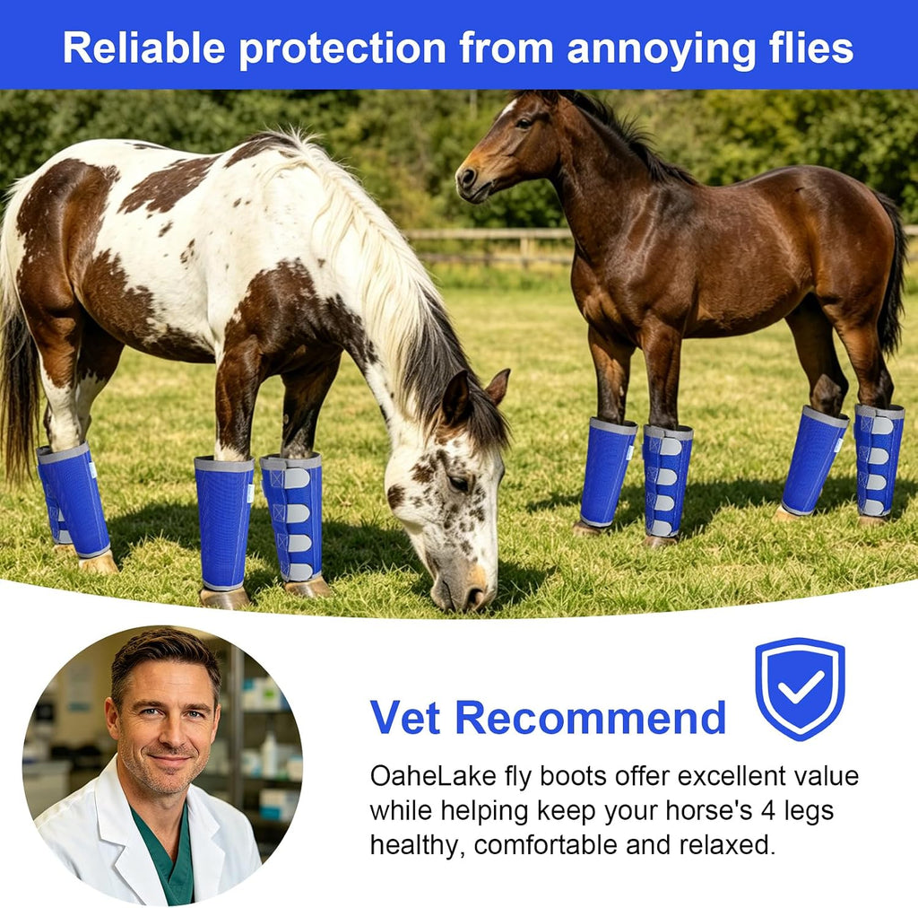 Reflective Horse Fly Boots Set of 4, Loose Fitting Leggings for Horses, Equine Fly Leg Wraps Socks for 4 Legs