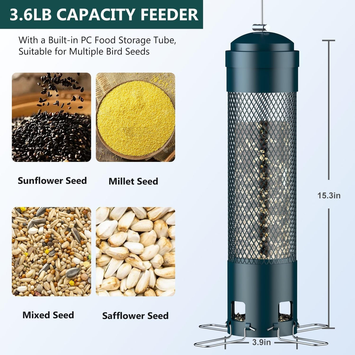 Bird Feeders for Outdoors Squirrel Proof with Weight-Activated Perches, Hanging Bird Feeder for Outside, Metal Feeder