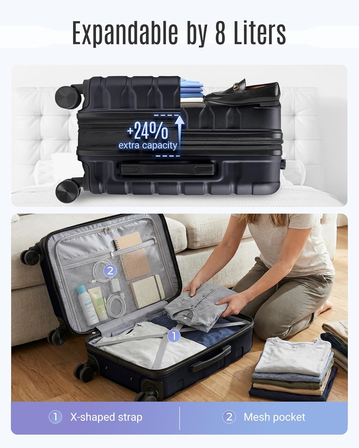 Carry On Luggage 22x14x9 Airline Approved, Expandable Carry On Suitcases with Wheels, Lightweight Luggage, Durable