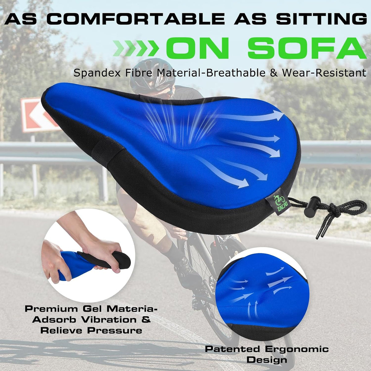 Zacro Bike Seat Cushion - Gel Padded Cover for Men Women Comfort, Extra Soft Exercise Bicycle Compatible with Peloton, Stationary or Cruiser Seats