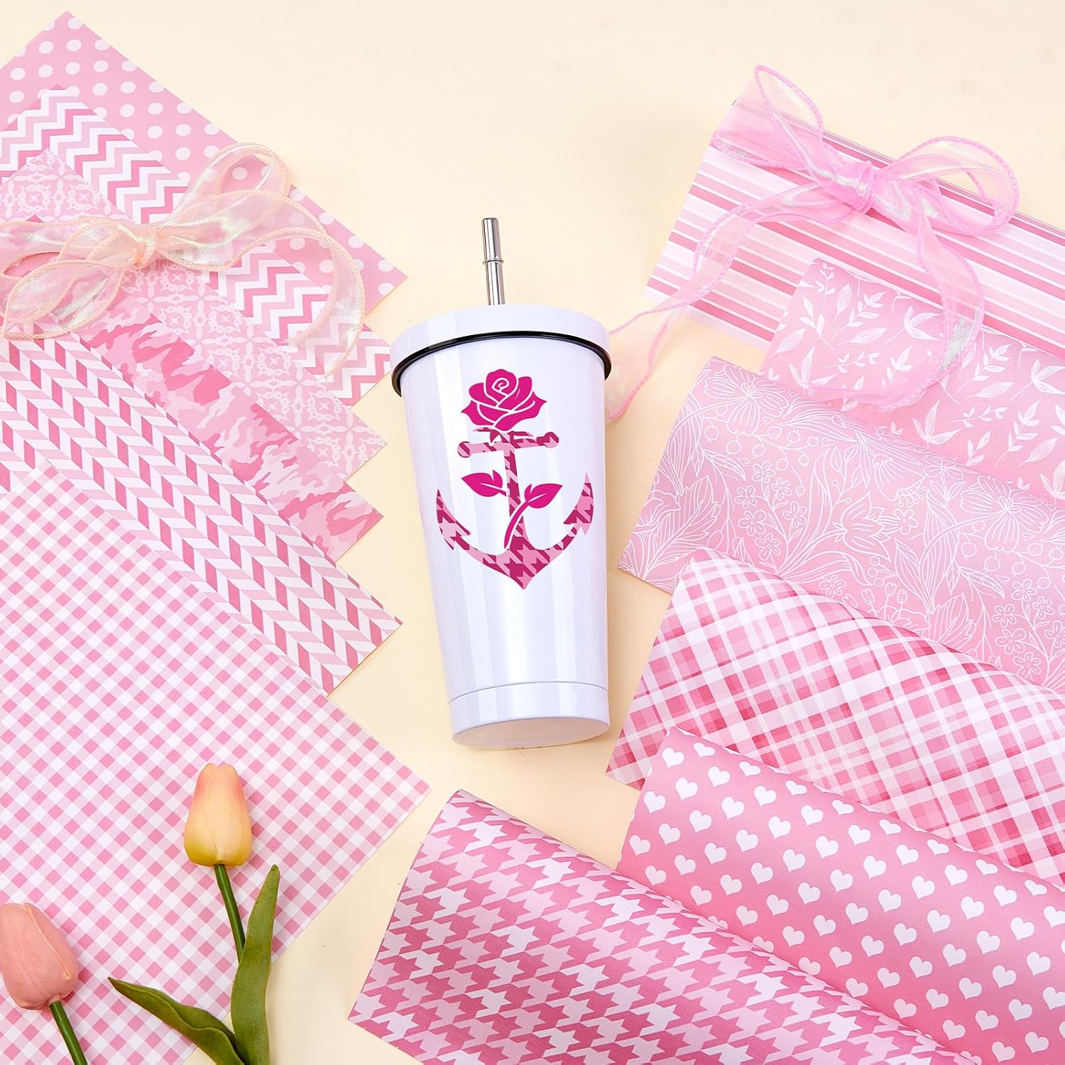 Pink Plaid Sublimation Ink Transfer Paper 12 Sheets 12"x10" | Colored sublimation transfer sheets,works with iron &