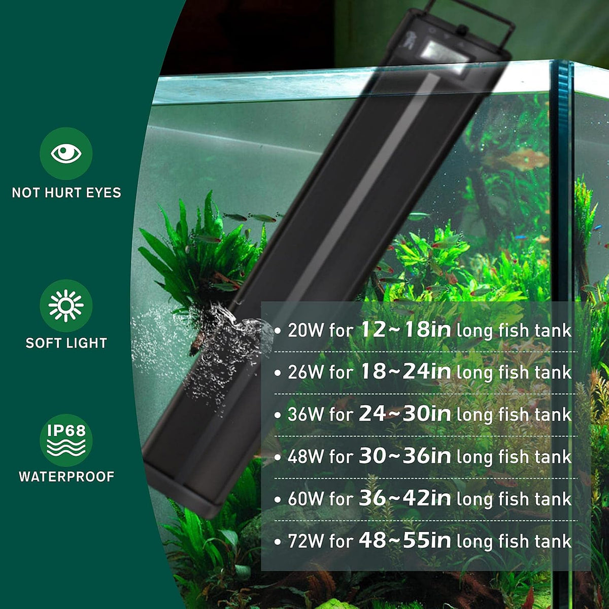 Aquarium Programmable LED Light, for 48~55in Long Full Spectrum Plant Fish Tank Light with LCD Setting Display, 7