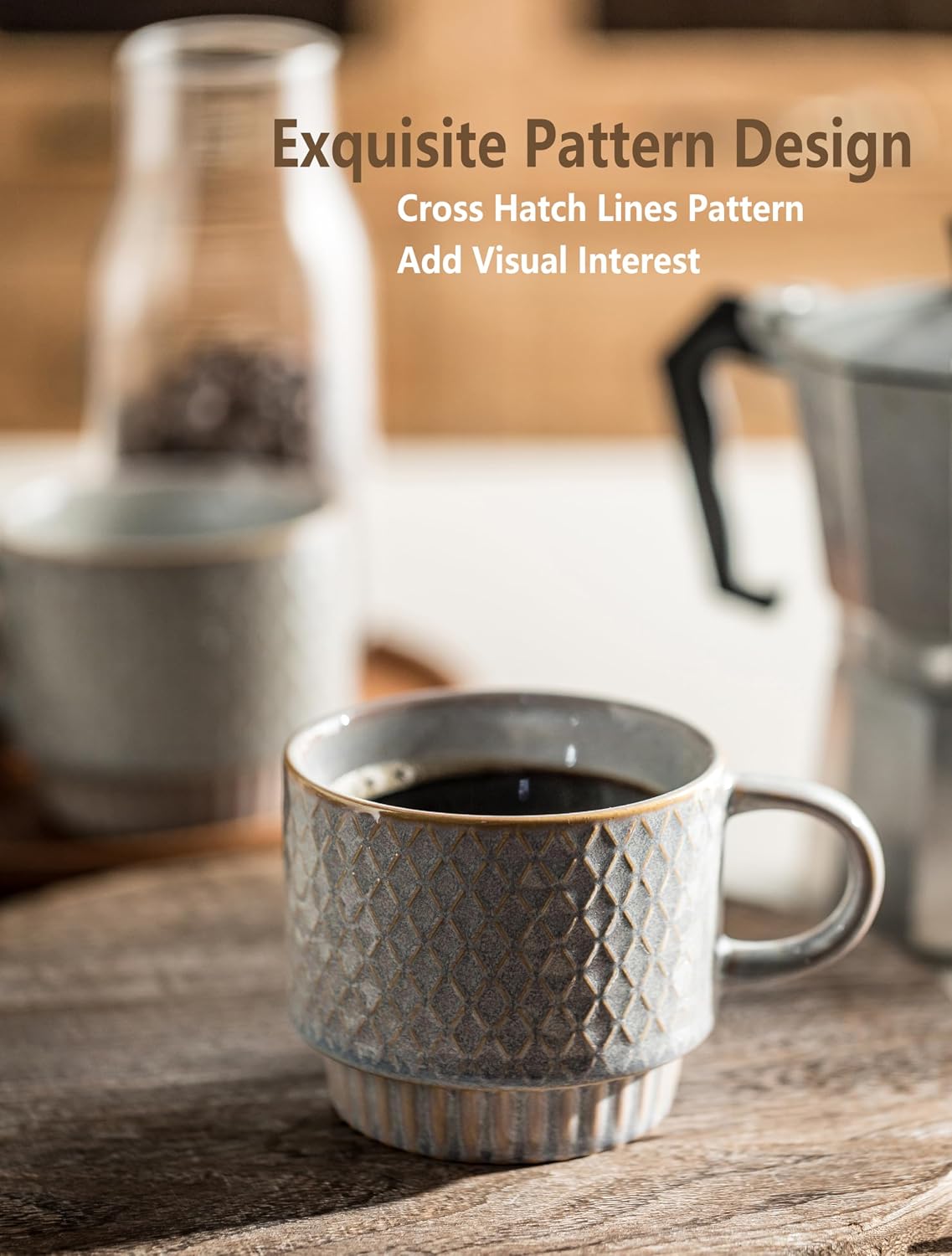 Stackable Coffee Mugs Set of 4 Coffee Cups with Stand, Light Gray
