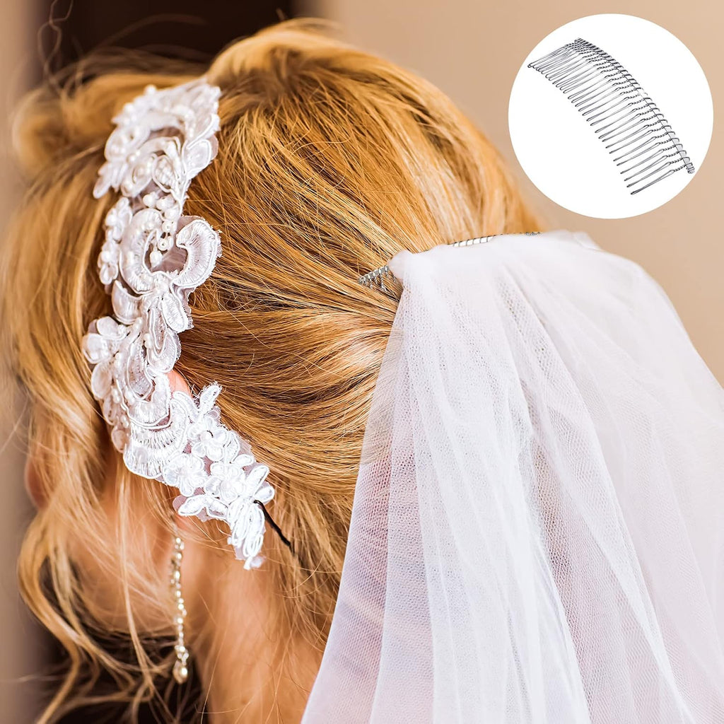 5 Pcs Metal Wire Hair Combs for Bridal Veil,30 Teeth,White K