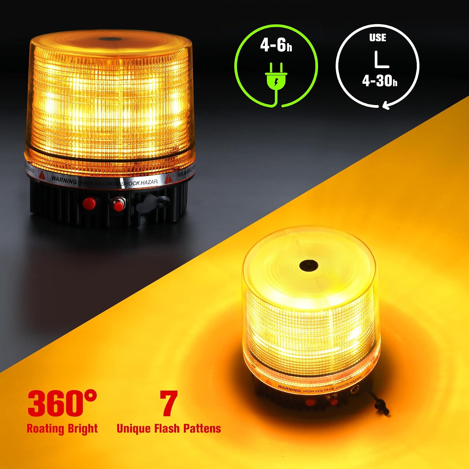 LED Remote Control Wireless Battery Beacon Amber Light | Magnetic Rechargeable Rotating Strobe Flashing Emergency