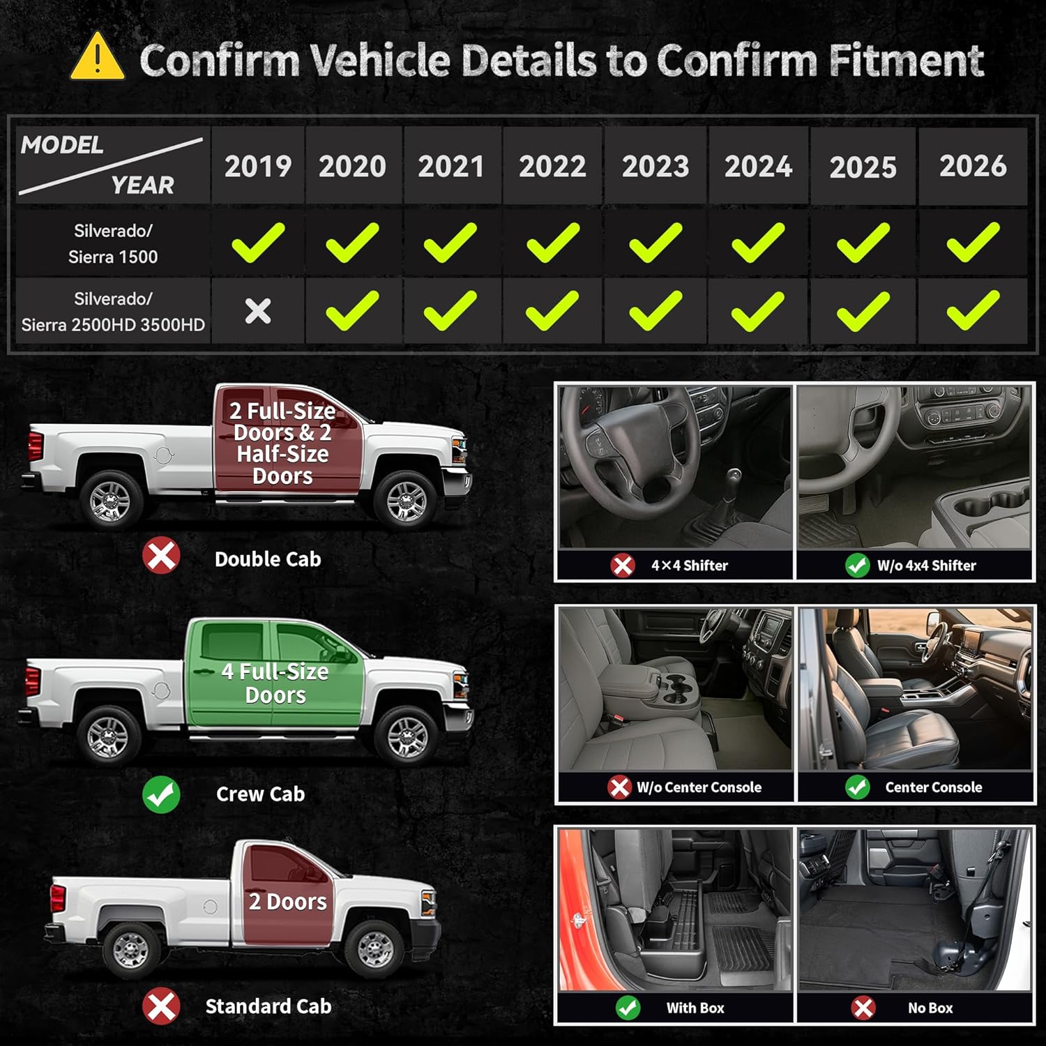 Upgraded Floor Mats for 2019-2026 Chevy Silverado/GMC Sierra 1500 Crew Cab & 2020-2026 Silverado/Sierra 2500HD