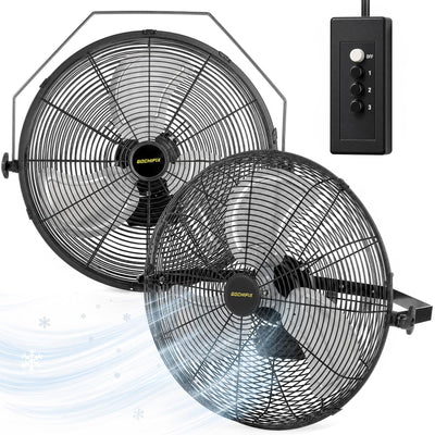 20 Inch Industrial Wall Mount Fan 2 Pack, 4292 CFM High Velocity 3-Speed Heavy Duty Shop Fan with Wired Remote